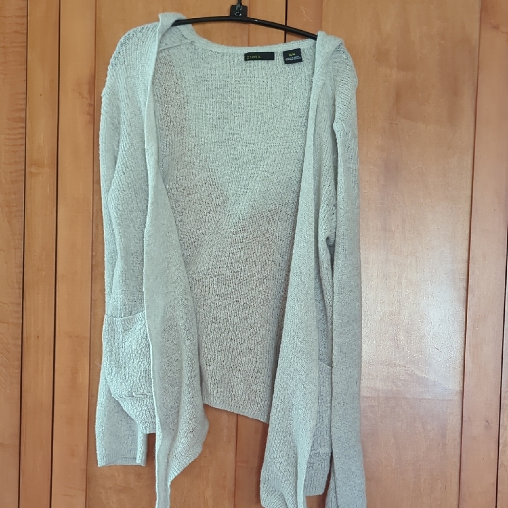 Press Soft Open-Front Hooded Cardigan Sweater Light Gray Medium